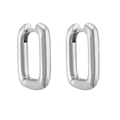 Close-up of polished silver U-shaped hoop earrings with a minimalist geometric design - 1 Pair / White Gold Large Oval
