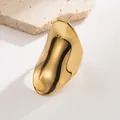 Irregular fluid-shaped gold ring with white mother-of-pearl inlay and polished finish - Concave Rectangle Smooth