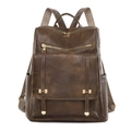 Mochila vintage de cuero PU marrón oscuro para mujer con gran capacidad y herrajes dorados - café