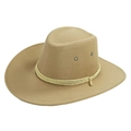 Dettaglio del cappello da cowboy in camoscio kaki con cordino intrecciato dorato e fori - Finto Feltro Cammello Chiaro-Corda Beige