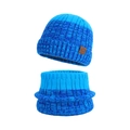 Blauwe gebreide muts en nekwarmer set met kleurverloop voor winterse warmte buiten - Lichtblauw Gemengd