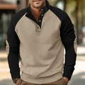 Heren polo-sweatshirt van corduroy met contrasterende raglanmouwen in kaki en zwart - S / Khaki/Zwart