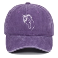 Detail of horse head embroidery on vintage purple washed cotton baseball cap texture - Adjustable / Purple