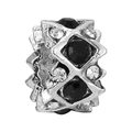 Silver cylinder charm bead with black and white rhinestones for DIY bracelets - Black and White Stone Bead