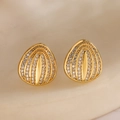 Orecchini a goccia placcati oro 18K con strisce verticali e pavé di zirconi scintillanti - Stile a Goccia d'Acqua a Righe Dorate