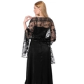 Detailed rear view of elegant black floral lace shawl with sequins for evening dress - Black