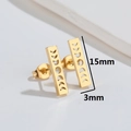 Minimalist gold-tone rectangular stud earrings with moon phase cutout design, 15mm size - Gold