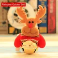 Cute reindeer Christmas tree ornament with a large golden metal bell and festive bow - Type A Reindeer Gold Bell (B-C07)