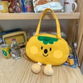 Schattige gele canvas tas met cartoonfiguur pluche textuur en verstelbare riem - Tomaat Geel/Kaki / Geel