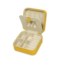 Portable jewelry box in bright yellow cross-grain leather with a soft velvet interior - Double Layer with Mirror-Banana Yellow