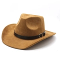 Chapeau de cowboy western en daim marron de style britannique avec bandeau en cuir noir - M(56-59CM) / Kaki (Daim)
