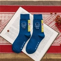 Navy blue mid-tube cotton socks with rich print and yellow tag detail on book - Only Want Money