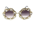 Oversized round sunglasses with crystal-encrusted frames and gradient lenses - Style 6 White