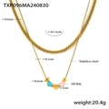 Double-layer stainless steel necklace with gold finish and colorful oil-drip heart charms - Necklace / Gold