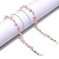 Detailed view of pink natural stone glasses chain with silver links and silicone loops - Silver