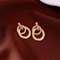 Gold intertwined double ring stud earrings with pave zircon and brushed metal texture - 80# Silver Needle - Gold - Real Gold Plating