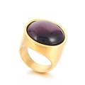 22mm gold stainless steel ring featuring a large oval purple gemstone inlay - Gold + Purple Cat's Eye (KR48294-K)