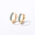 Boucles d'oreilles huggie plaquées or 18 carats avec trois rangées de perles turquoise - Plaqué Or 16K Bleu Ciel (Grand)