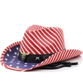 Western Panama cowboy hat with USA flag stars and stripes plus metal bull head detail - M (56-58cm) / Stars And Stripes Style (JX93634)