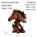 Nordic creative resin horse head statue with wood-like texture for office decor - Root Carving Horse Head