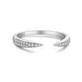 Adjustable S925 sterling silver open ring with tapered ends and pavé set cubic zirconia - Adjustable Open / Silver Color (S925 Sterling Silver)