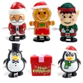 6-piece Christmas clockwork toy set featuring Santa, Penguin, and Gingerbread Man figures - Christmas Wind Up 6pcs Set K