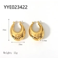 Pendientes ovalados de oro de 18K con motivos florales y dimensiones de 35 mm - Estilo de Patrón Floral Ovalado (YYE023422) / Dorado