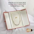 Pink double-door faux leather jewelry storage box with cream satin lining for rings - No. 1 / Pink Necklace Set Box