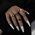 Gothic ring set with yin-yang heart, black butterfly, and faux pearl beaded bands - J0770-F-Dark Y2K Butterfly Yin Yang Set