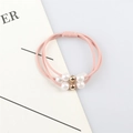 Pink high elasticity hair tie set with four white pearls and gold bead accents - Pink