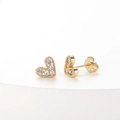 Exquisite gold heart stud earrings featuring sparkling clear pavé stones and s925 silver pins - White (ES0041)