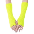 Neon green knitted arm sleeves with fingerless design and ribbed winter texture - Neon Yellow