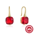 Luxury S925 sterling silver gold-plated earrings with square red zircon drop - 925 Silver / Gold-Red Zirconia