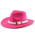 Cappello in feltro di lana fucsia a tesa larga con fascia bianca e fibbia in metallo dorato - M (56-58cm) / Rosa Rossa