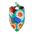 Mint green pet bandana featuring cute cartoon cat prints and a faux leather handmade label - M / Green Background Kitten