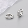 Chic silver hoop earrings with triple rows of micro-pave zircons for men and women - Full Diamond Style / Small / White Gold