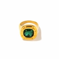 Bague vintage en acier inoxydable plaqué or 18k avec un zircon vert de forme carrée - Or Pierre Verte Carrée (YR51_3)