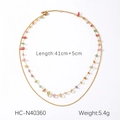 Detail of double-layer gold chain necklace with colorful natural stone fragments - Multicolor Stone Style (HC-N40360)