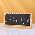 Bamboo and black leather double-layer necklace display stand with 7 gold pendants - ZM009 Small Black PU Leather