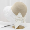 Cappello estivo da donna in paglia con tesa larga bianca e decorazione a fiocco - M (56-58cm) / Bianco