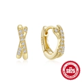 S925 sterling silver gold plated double layer criss cross hoop earrings with white zircons - Gold-Criss Cross X Shape
