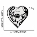 Detailed view of punk heart embroidery patch with dimensions 7.5cm and 7.1cm - Heart Rose Patch 9#