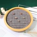 Round bamboo jewelry display tray with grey velvet ring slots for elegant presentation - 80 Slots / Gray