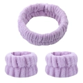 Set fascia e polsini in flanella viola assorbente per il lavaggio del viso - Set da 3 pezzi viola chiaro (142#)