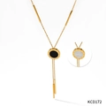 Golden titanium steel necklace with black roman numeral pendant and tassel - Gold (KCD172)
