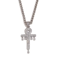 Colgante cruz Ankh plateado con cristales y cadena de cordón para hombre - Color Acero