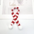 Close-up of a red and white striped mini knitted scarf with fluffy white pom-poms - Without Pom Pom / 50cm / Red and White Striped