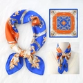 Baroque chain horse pattern square silk scarf in royal blue and orange satin finish - 70*70cm / Royal Blue Orange Baroque (08)
