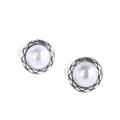 Orecchini a lobo in argento S925 con perla e design a bottone vintage con trama trapuntata - Argento 925 / Stile Bottone Perla Bianca Elegante (ES1289)
