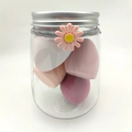 Travel makeup sponge set in clear glass jar with pink floral ribbon and metallic lid - Pink Set (4Pcs)